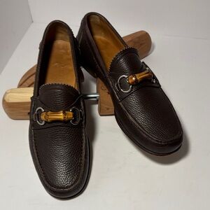 Gucci Dark Brown Leather Loafers with Bamboo Detail